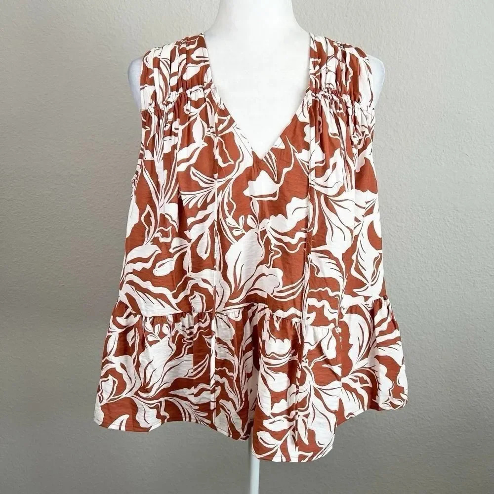 A New Day Tie Neck Sleeveless Floral Print Top,